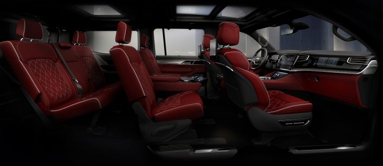 2026 Grand Wagoneer Summit Reserve introduces a bold new interior color of Dark Ruby Red (late availability).